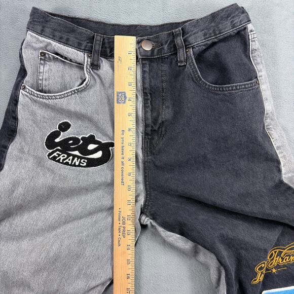 BDG Sustain Boyfriend Jean Women 29W Gray/Black Spliced Varsity Patch iets Frans - Picture 6 of 10